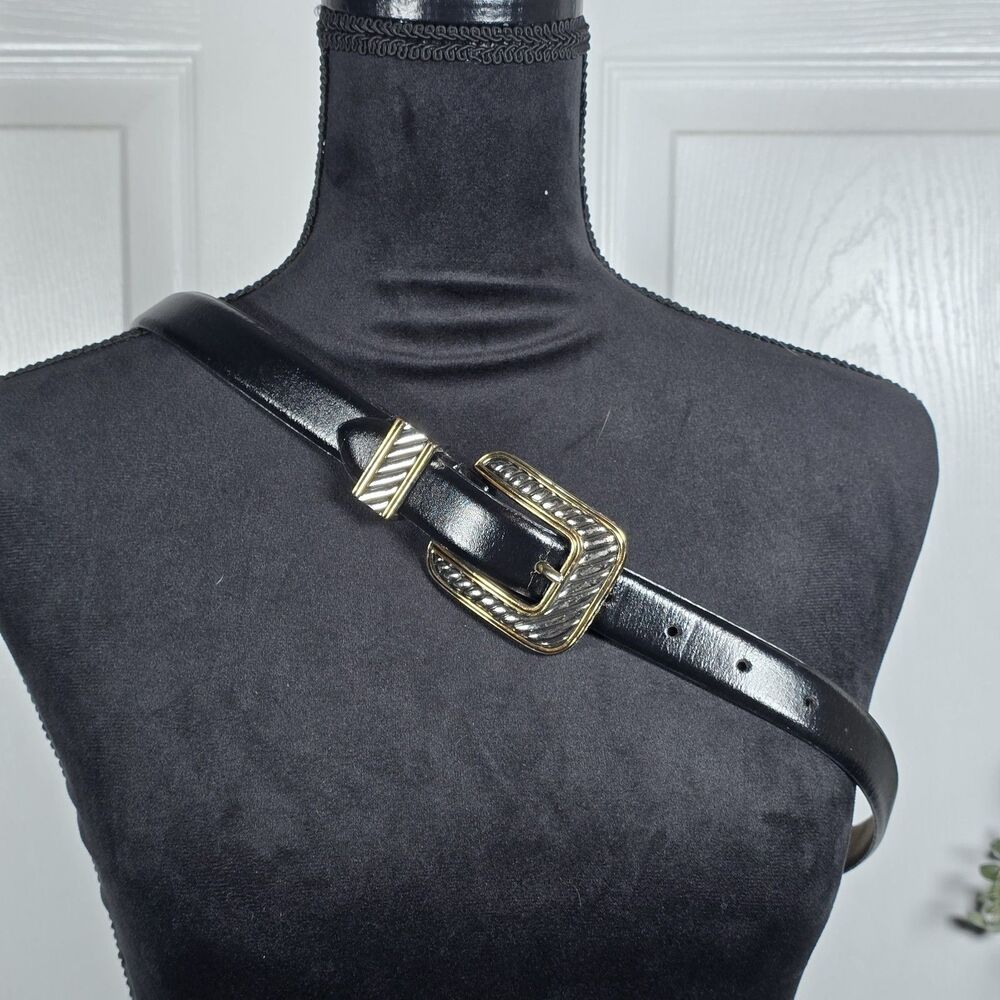 Vintage Millennium Black Leather Belt Large Two-tone Hardware 1998